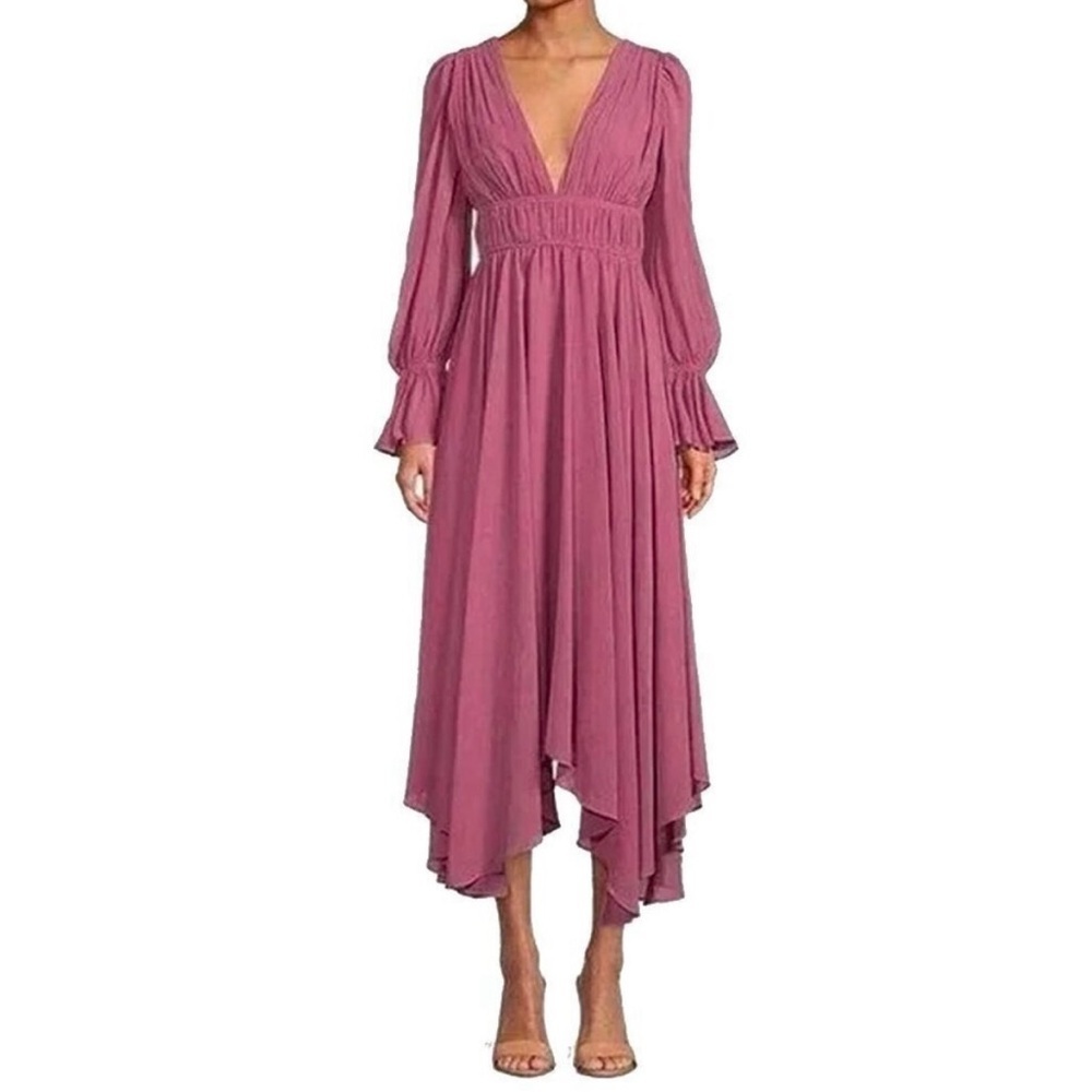 Gianni Bini Mauve Pink Maxi Dress Size 4 NWOT - Deep V Neck Long Sleeve Bohemian